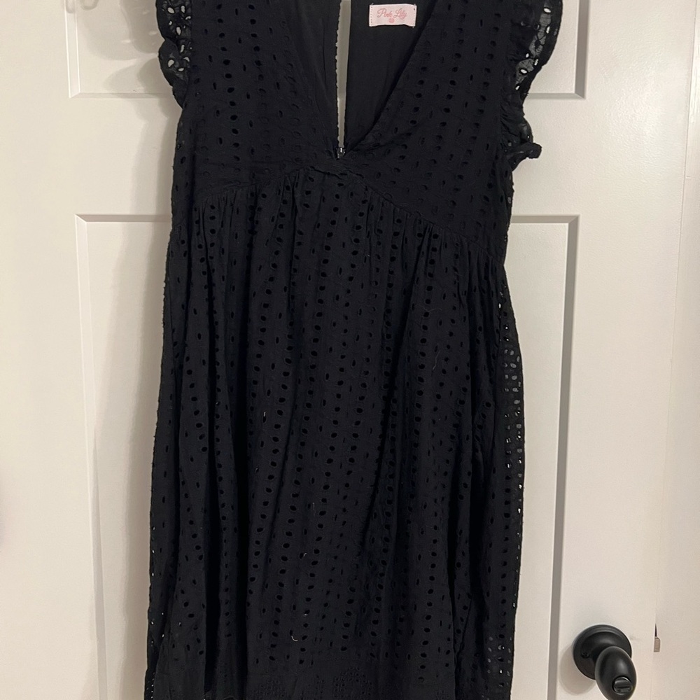 Pink Lily Black Eyelet Dress